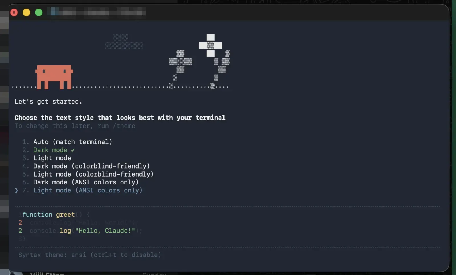 Claude Code first-launch theme picker in the terminal